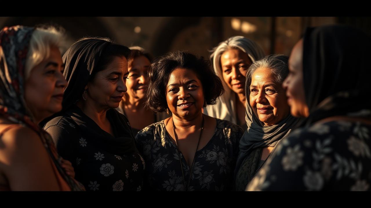 Mulheres de diversas gerações em ato de mobilização social